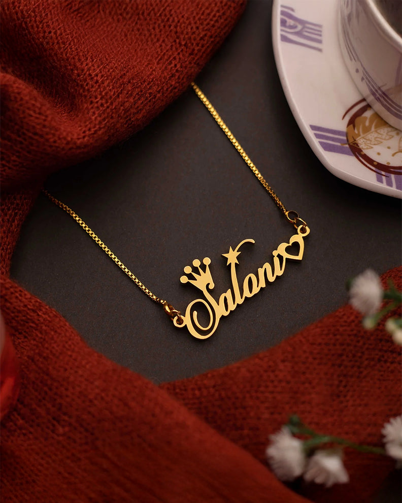 Crown Heart Name Necklace