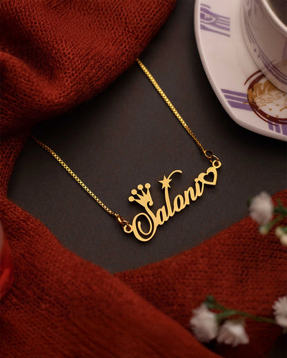 Crown Heart Name Necklace